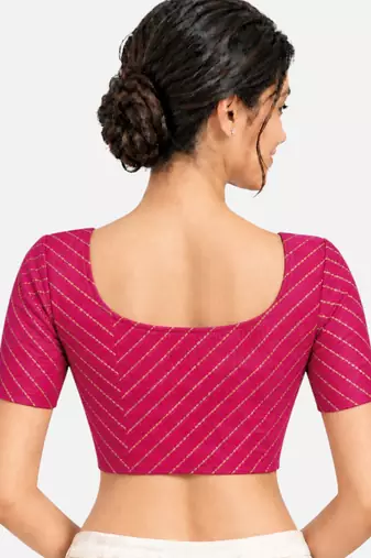Pink cotton spandex golden woven zari design stretchable readymade saree blouse