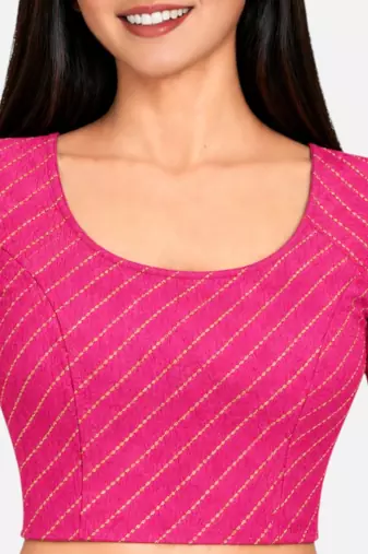 Pink cotton spandex golden woven zari design stretchable readymade saree blouse