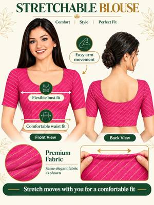 Pink cotton spandex golden woven zari design stretchable readymade saree blouse 5