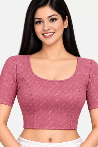 Dusty pink cotton spandex golden woven zari design stretchable readymade saree blouse