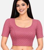 Dusty pink cotton spandex golden woven zari design stretchable readymade saree blouse