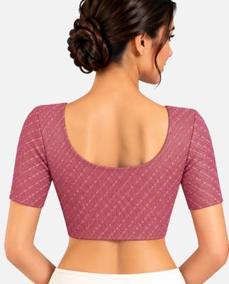 Dusty pink cotton spandex golden woven zari design stretchable readymade saree blouse 2