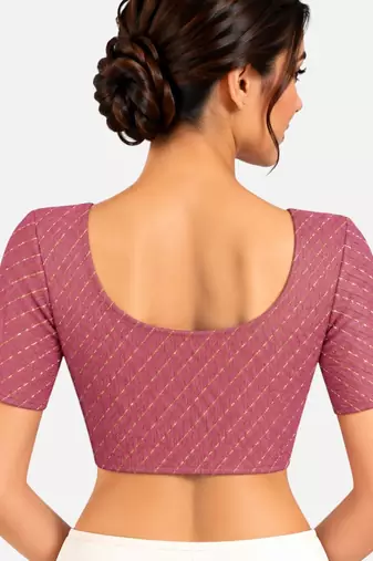 Dusty pink cotton spandex golden woven zari design stretchable readymade saree blouse