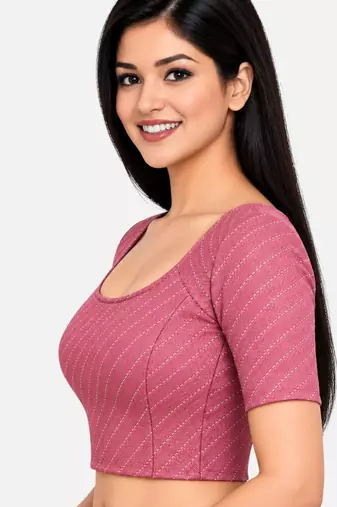 Dusty pink cotton spandex golden woven zari design stretchable readymade saree blouse