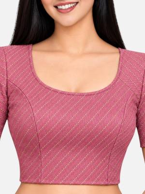 Dusty pink cotton spandex golden woven zari design stretchable readymade saree blouse 4