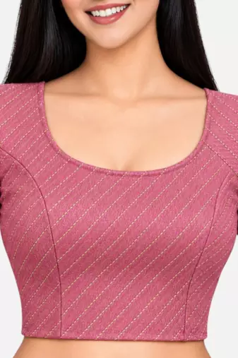 Dusty pink cotton spandex golden woven zari design stretchable readymade saree blouse
