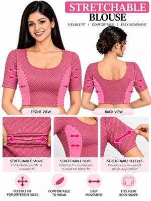Dusty pink cotton spandex golden woven zari design stretchable readymade saree blouse 5