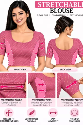 Dusty pink cotton spandex golden woven zari design stretchable readymade saree blouse