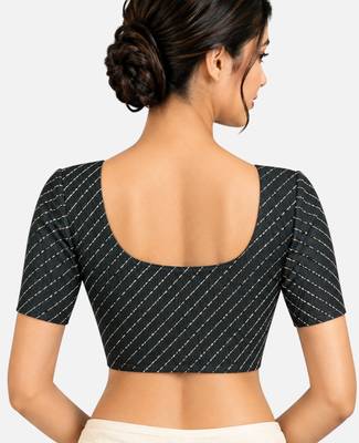 Black cotton spandex golden woven zari design stretchable readymade saree blouse 2