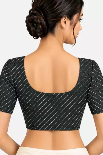 Black cotton spandex golden woven zari design stretchable readymade saree blouse