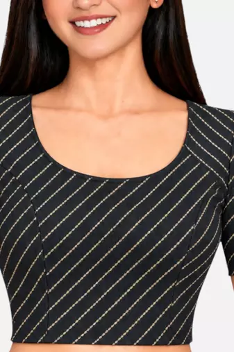 Black cotton spandex golden woven zari design stretchable readymade saree blouse