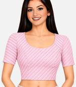 Baby pink cotton spandex golden woven zari design stretchable readymade saree blouse