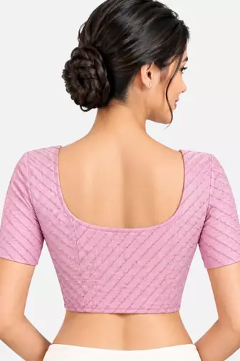 Baby pink cotton spandex golden woven zari design stretchable readymade saree blouse