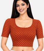 Chocolate brown cotton spandex golden woven zari design stretchable readymade saree blouse