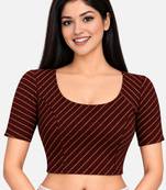 Brown cotton spandex golden woven zari design stretchable readymade saree blouse