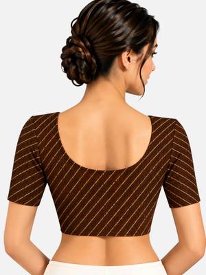 Brown cotton spandex golden woven zari design stretchable readymade saree blouse 2