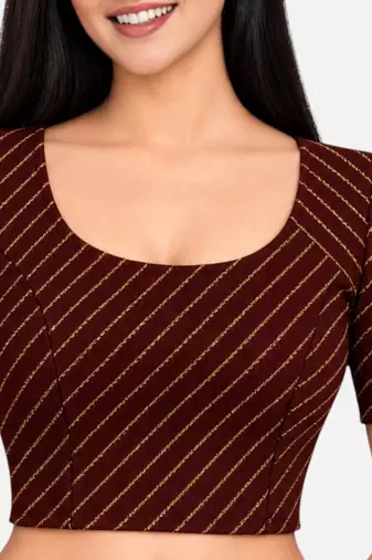 Brown cotton spandex golden woven zari design stretchable readymade saree blouse