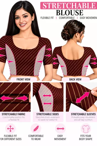 Brown cotton spandex golden woven zari design stretchable readymade saree blouse
