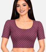 Light wine cotton spandex golden woven zari design stretchable readymade saree blouse