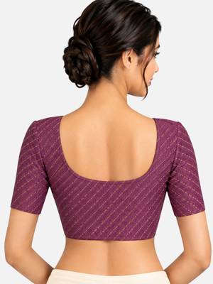 Light wine cotton spandex golden woven zari design stretchable readymade saree blouse 2