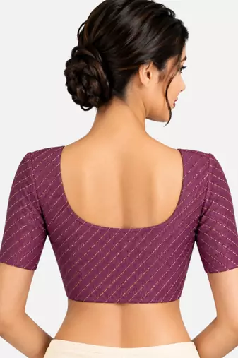 Light wine cotton spandex golden woven zari design stretchable readymade saree blouse