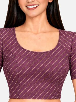 Light wine cotton spandex golden woven zari design stretchable readymade saree blouse 4
