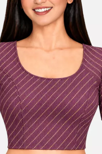 Light wine cotton spandex golden woven zari design stretchable readymade saree blouse