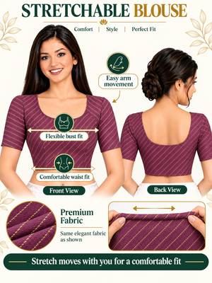 Light wine cotton spandex golden woven zari design stretchable readymade saree blouse 5