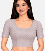 Light pink cotton spandex golden woven zari design stretchable readymade saree blouse