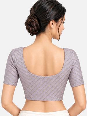 Light pink cotton spandex golden woven zari design stretchable readymade saree blouse 2