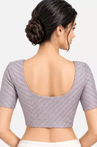 Light pink cotton spandex golden woven zari design stretchable readymade saree blouse