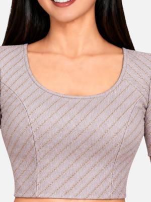 Light pink cotton spandex golden woven zari design stretchable readymade saree blouse 4