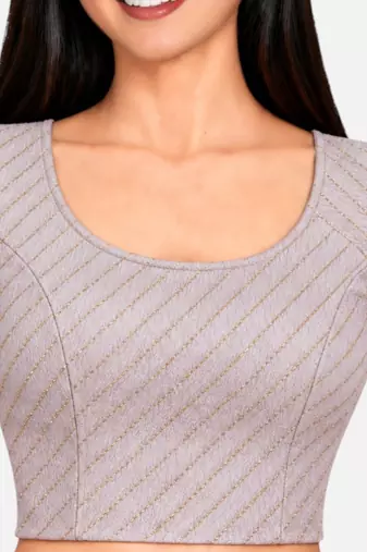 Light pink cotton spandex golden woven zari design stretchable readymade saree blouse