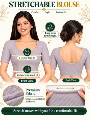 Light pink cotton spandex golden woven zari design stretchable readymade saree blouse 5