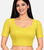 Yellow cotton spandex golden woven zari design stretchable readymade saree blouse