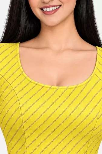 Yellow cotton spandex golden woven zari design stretchable readymade saree blouse