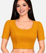 Mustard cotton spandex golden woven zari design stretchable readymade saree blouse