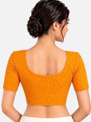 Mustard cotton spandex golden woven zari design stretchable readymade saree blouse 2
