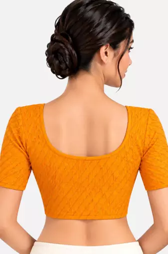 Mustard cotton spandex golden woven zari design stretchable readymade saree blouse