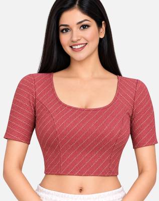 Gajri cotton spandex golden woven zari design stretchable readymade saree blouse 1