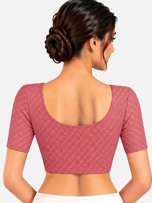 Gajri cotton spandex golden woven zari design stretchable readymade saree blouse 2