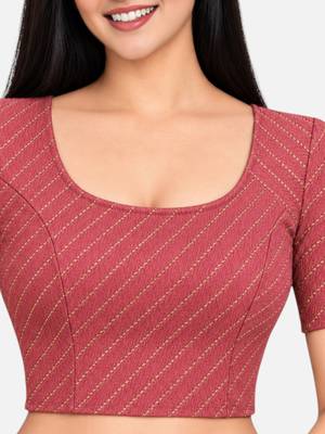 Gajri cotton spandex golden woven zari design stretchable readymade saree blouse 4