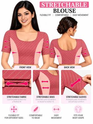 Gajri cotton spandex golden woven zari design stretchable readymade saree blouse 5