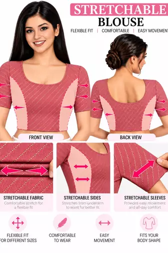 Gajri cotton spandex golden woven zari design stretchable readymade saree blouse