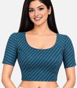 Teal blue cotton spandex golden woven zari design stretchable readymade saree blouse