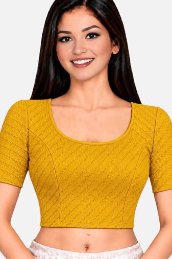 Mango cotton spandex golden woven zari design stretchable readymade saree blouse