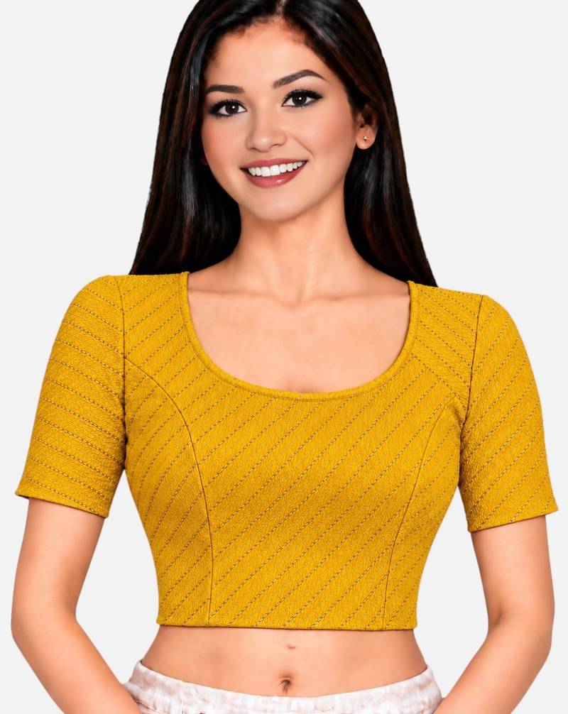 Mango cotton spandex golden woven zari design stretchable readymade saree blouse