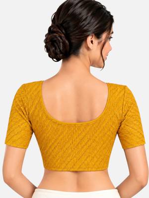 Mango cotton spandex golden woven zari design stretchable readymade saree blouse 2