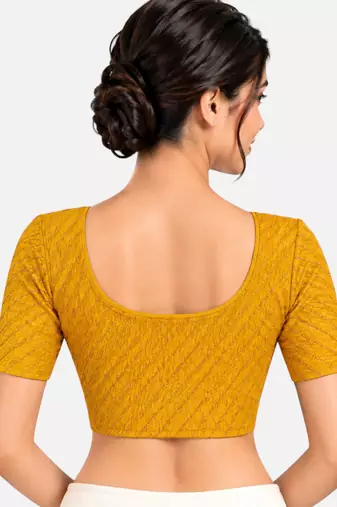 Mango cotton spandex golden woven zari design stretchable readymade saree blouse