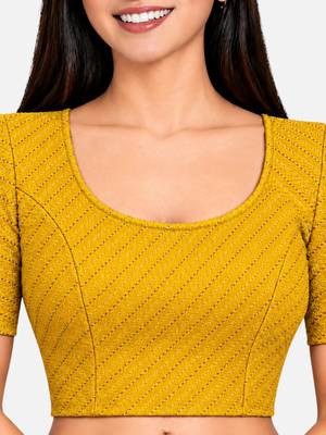 Mango cotton spandex golden woven zari design stretchable readymade saree blouse 4